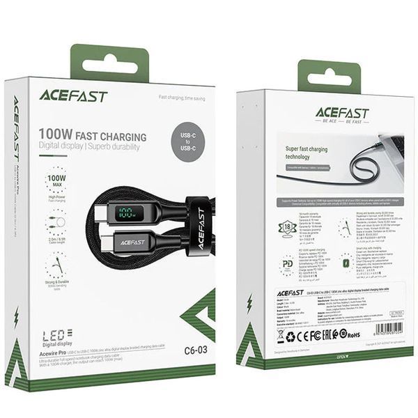 Дата кабель Acefast C6-03 Type-C to Type-C 100W digital display (2m) 65909 фото