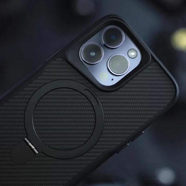 TPU+PC чохол Metal Buttons with Magnetic Fit Carbon Ring для Apple iPhone 16 Pro (6.3") 73488 фото