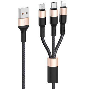 Дата кабель Hoco X26 Xpress 3in1 USB to Lightning/Type-C/MicroUSB 2A (1.2m) 35244 фото