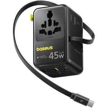 Мережевий універсальний перехідник Baseus AG11 45W with retractable cable (2USB-A/1C/1Socket) (E0307F) 85296 фото