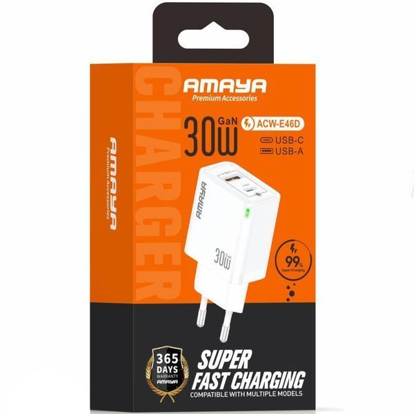 МЗП Amaya E46D PD30W+QC3.0 GaN (1USB-A/1C) 84594 фото